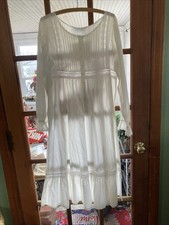 VTG Lanz of Salzburg Nightgown L White Floral Lace Long Sleeve Cottage Cotton