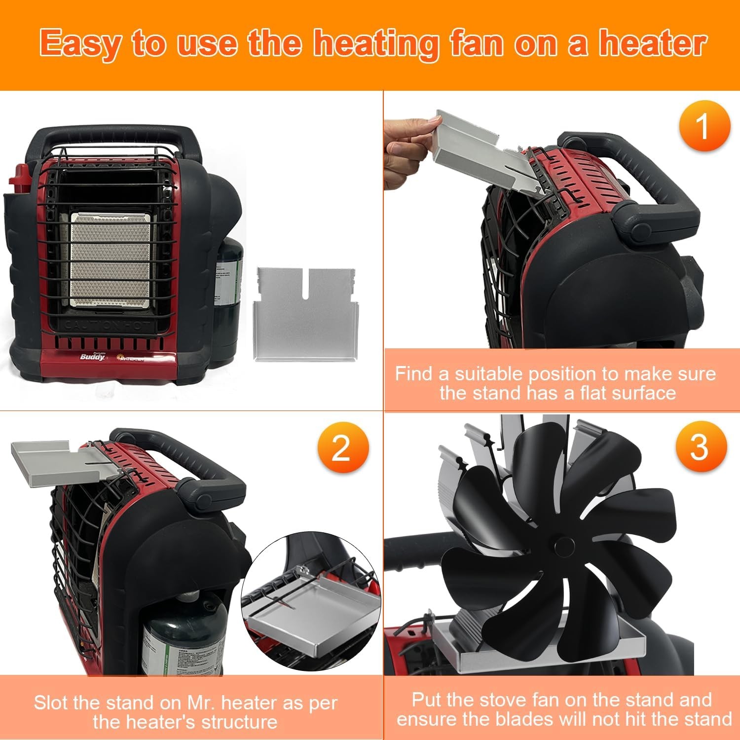 Tomersun Wood Stove Fan 8 Blades Heat Powered, Fireplace Full Medium, Balck 