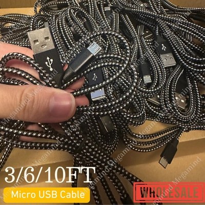 Bulk Lot 3/6/10FT Micro USB Fast Charger Cable For Samsung LG Charging Data Cord