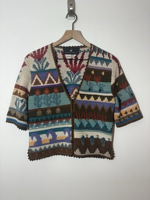 197 Vintage 90s Peruvian Connection Crochet Cardigan Sweater Pima Cotton Organic