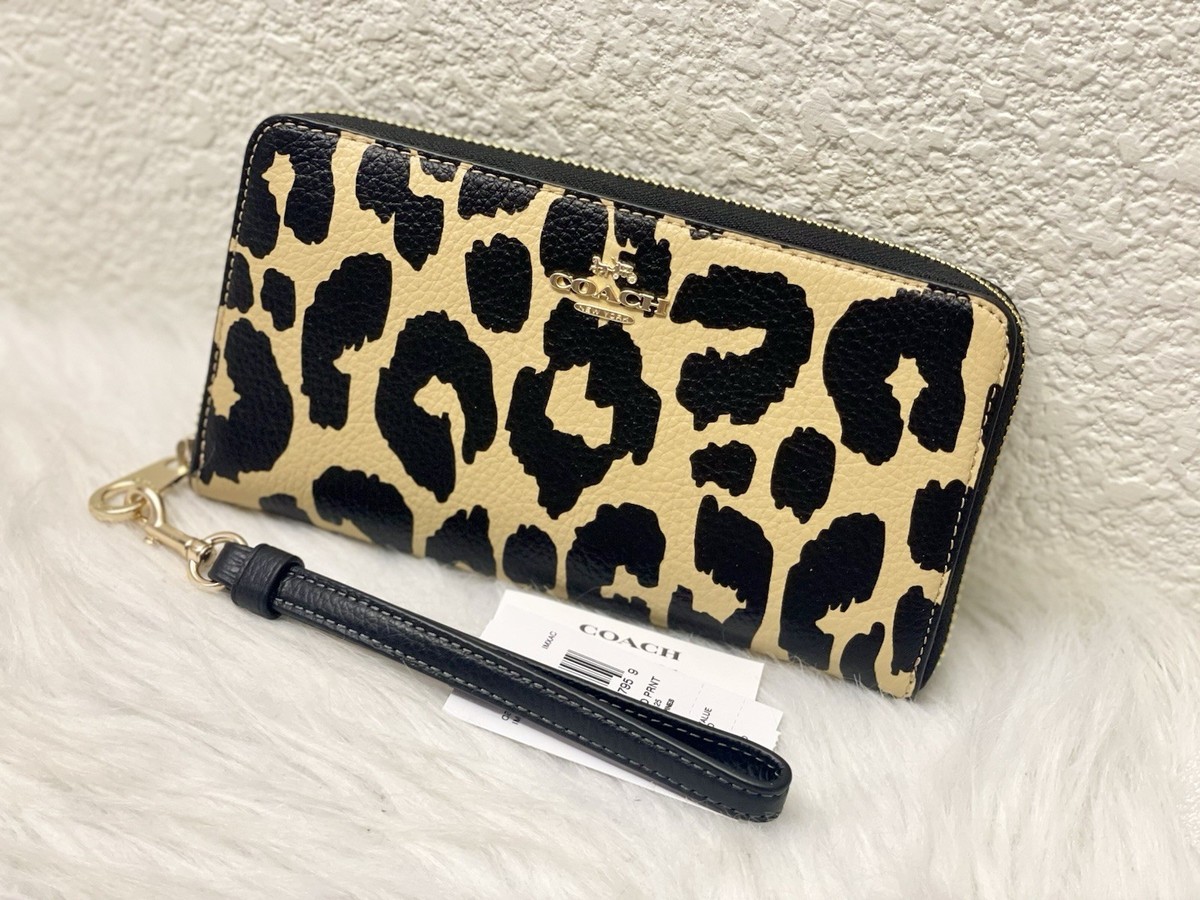COACH レオパード 長財布 袋付き Coach Long Zip Around Wallet With Leopard Print Gold/Leopard Multi