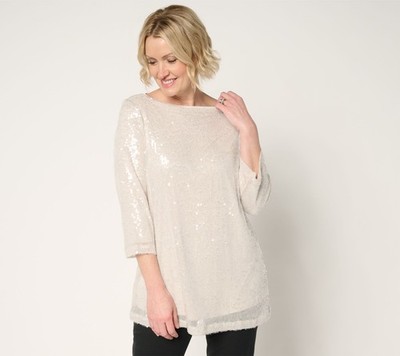 by Stacy London Women's Top Sz XL Sleeve Lined Sequin Tunic Multi-colored