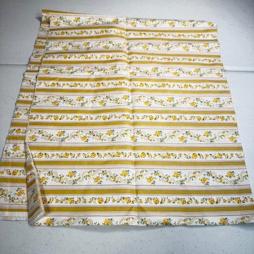 Vintage fabric yellow flowers roses stripes cotton 43x37 1 yards mcm retro