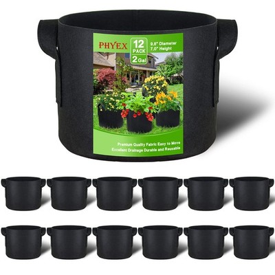 2 Gallon Grow Bags 12-Pack Heavy Duty Fabric Pots with Handles Reusable
