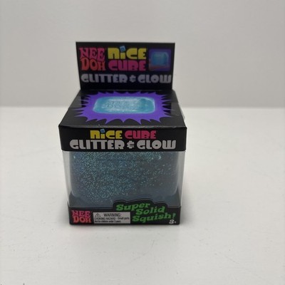 NeeDoh Nice Cube Glitter & Glow Blue Fidget Toy Super Solid Squish NEW