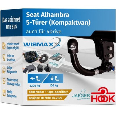 ANHÄNGERKUPPLUNG für Seat Alhambra ab 10 verti. abnehmbar HOOK +13pol ES JAEGER