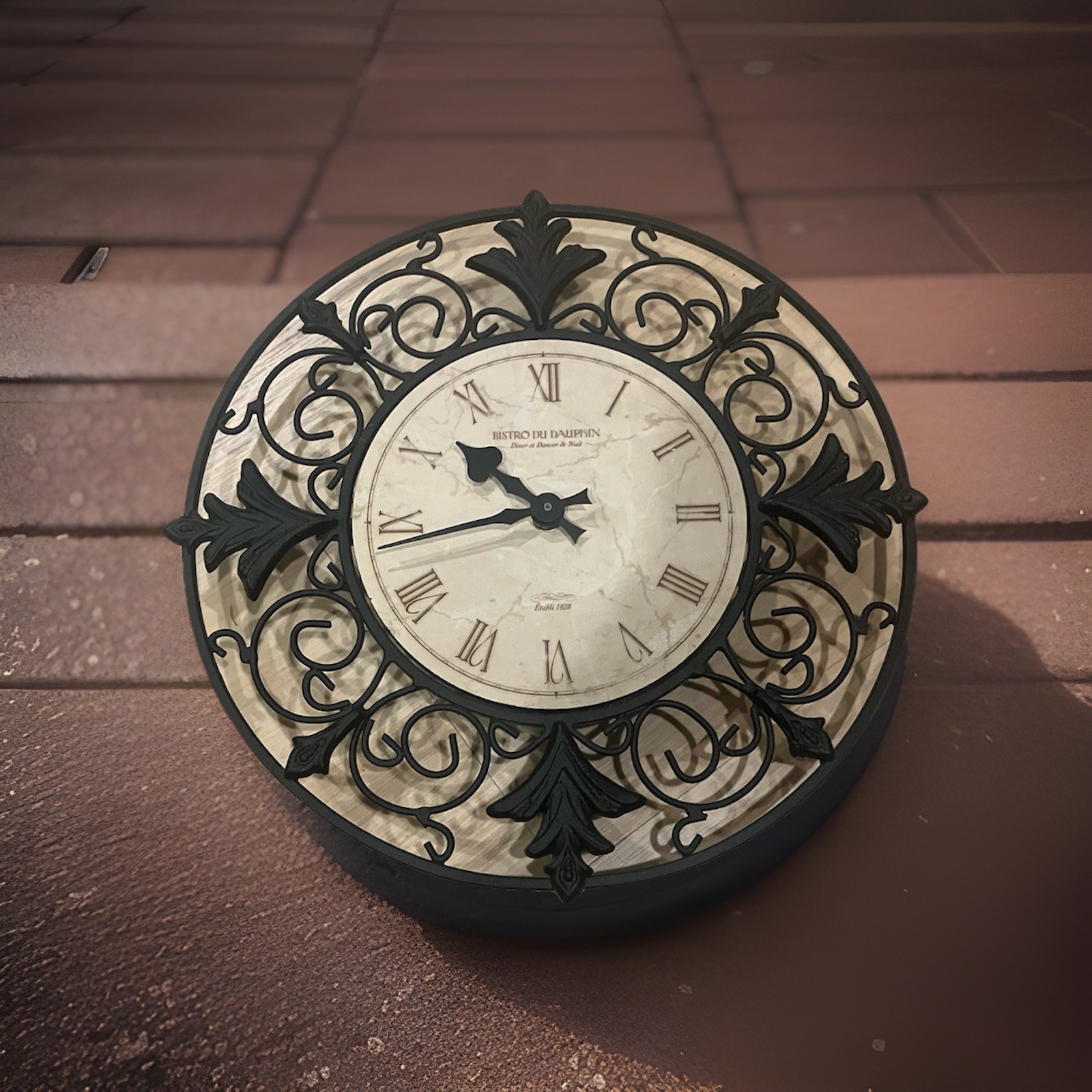 13in Roman Numerals , French Country Wall Clock- Black Wrought Iron Frame