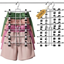 Skirt Pants Hangers with Clips Space Saving Hanging Closet Organizer 6 Tiers ...