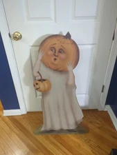 VINTAGE STYLE HALLOWEEN LARGE WOOD Trick Or Treater Pumpkin Head Ghost