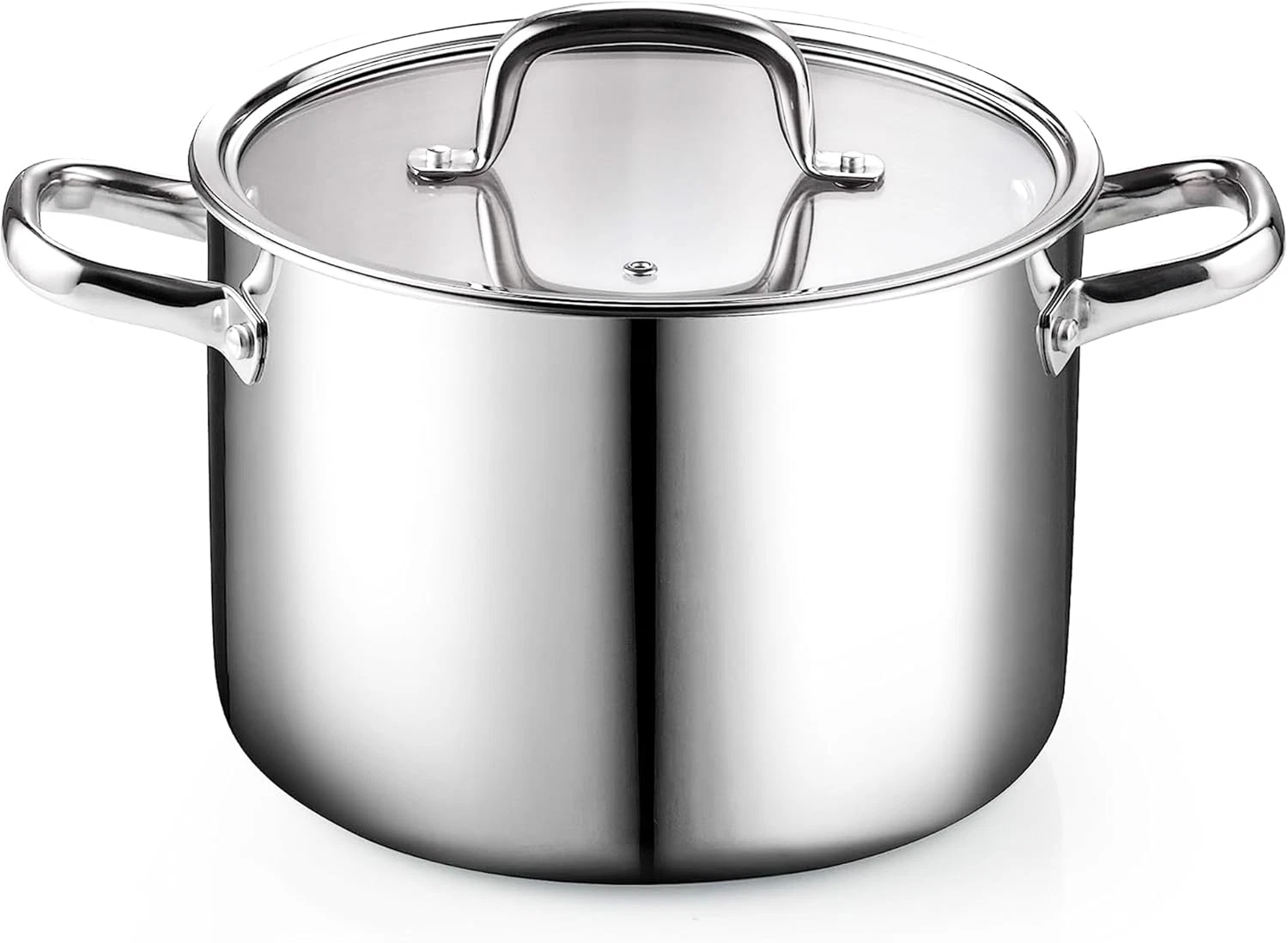 Stainless Steel Stockpot 8 Quart, Tri-Ply Clad Soup Pot with Glass Lid, Inductio