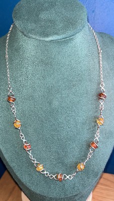 Schöne Sterling Silber Käfig mehrfarbige Bernstein Halskette verstellbar 21,5''