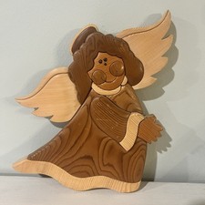 Handmade 3D Wooden Angel Wall Hanging Art Decor Wood Christmas