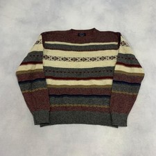 Vintage Abstract Knitted Jumper Patterned Grandad Chunky Knit Sweater Men's L