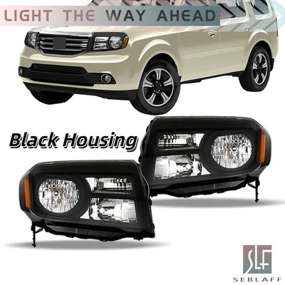 For Honda Pilot 2012 2013 2014 2015 Halogen Type Black Headlight Pair Left+Right