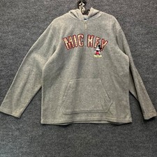 Vintage Disney Mickey Mouse Embroidered Gray Fleece Quarter Zip Hoodie - Large