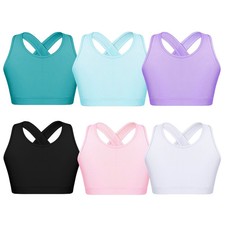 Kids Girls Top Running Bra Yoga Shirts Competition Keyhole Back Workout U Neck