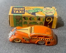 Vintage Marx Tricky Taxi Lithographed Tin Wind Up Toy CIB With Original Box