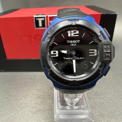 Tissot T-Touch Watch Men 47mm Black Blue Ana Digi Alarm Chrono New