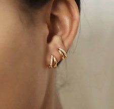 Hypoallergenic Simple double layer Gold Plated Chunky Open Hoop Stud Earrings