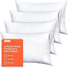 Ultra Soft Pillow Protectors with Zipper Queen Size - Set of 4 Breathable Pillow