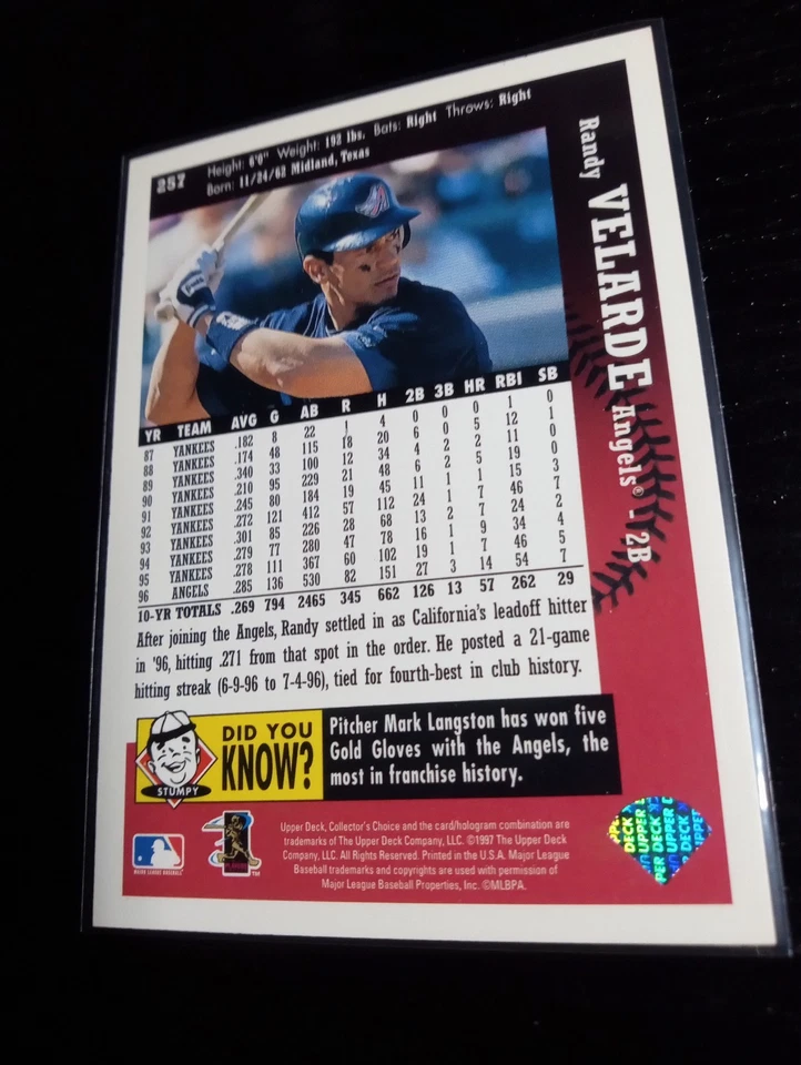 1997 Upper Deck Collector's Choice - Randy Velarde #257 - Image 4 of 4