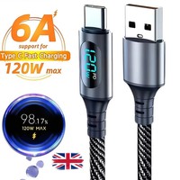 120w Super Fast USB Type-C Charging Cable Braid Phone Charger Lead with Display