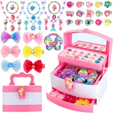 Kids Jewelry for Girls, 68Pcs Toddler Jewelry Toys Princess Dress up Jewelry Set