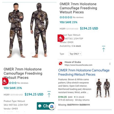 OMER 7mm Holostone Camouflage Freediving Wetsuit (Top Only)Size: 7