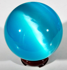 HUGE 4" AQUA BLUE FIBER OPTIC CONTEMPORARY MARBLE SPHERE W/STAND MINT