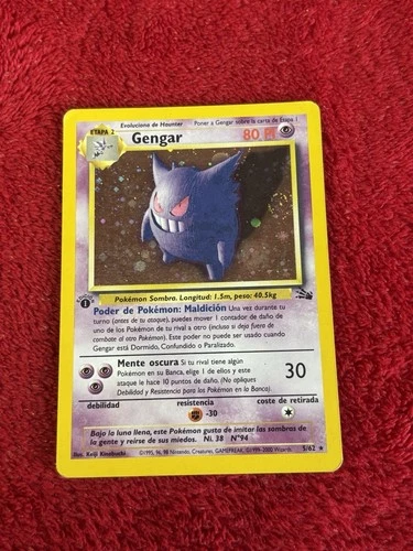 1st Edition Spanish Holo Fossil Gengar Wotc Pokemon Card Played Swirl