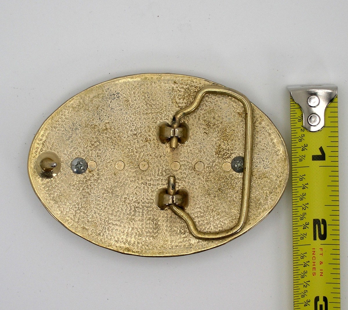 Western Style Belt Buckle with Polished Stone in Center Oval Gold Tone View 3