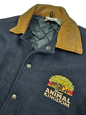 HOT VTG Men's DISNEY @ ANIMAL KINGDOM VARSITY BLACK WOOL LEATHER