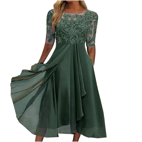 Women's Fashionstea Length Embroidery Lace Chiffon Casual Dresses for Women - Bild 23 von 31