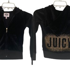 Juicy Couture Girl's Black Terry Full Zip Hoodie w/ Gold Graphic sz M 6/7