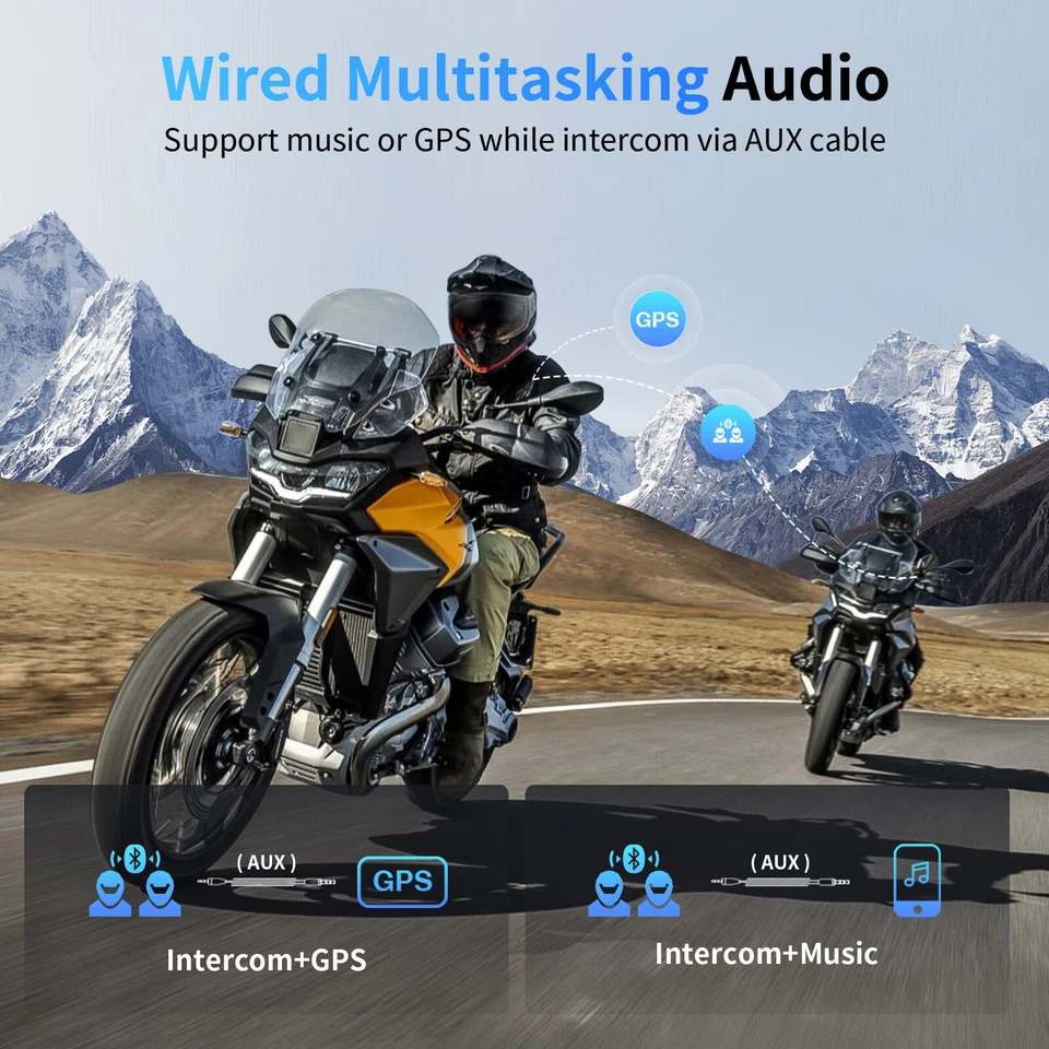 M1-S Pro Motorcycle Intercom 10 Riders Group 2000m Helmet Headset Bluetooth 5.4 - Image 3 of 4