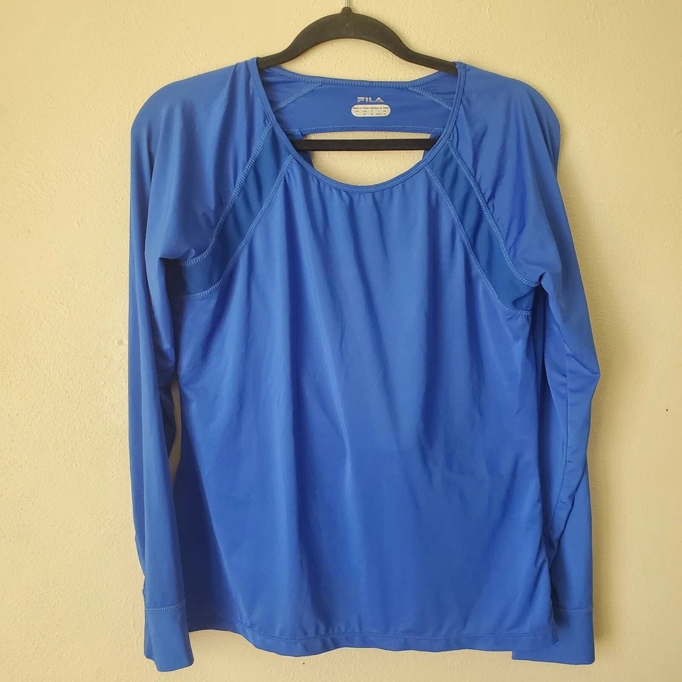 Женский спортивный топ Fila синий с искусственным запахом с открытой спиной для тренировок с длинным рукавом размер Small - Изображение 4 из 4