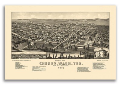 1884 Cheney Washington Vintage Old Panoramic City Map - 16x24