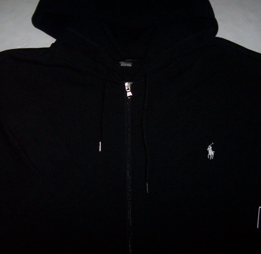 Polo Ralph Lauren nuova con etichette SOLID BLACK DOPPIA MAGLIA FULL ZIP CAPPUCCIO UOMO 4XB WHITE PONY
