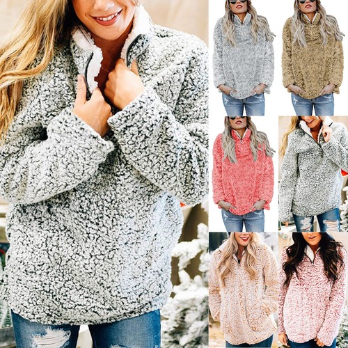 Women Fleece Fluffy Sweater Jumper 