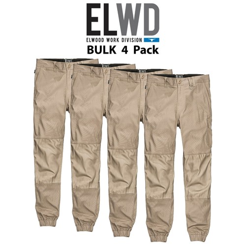 Para Hombre Pantalones de trabajo con puño elástico de lona Elwood 4 Pack  Tradie teléfono de bolsillo EWD103 | eBay