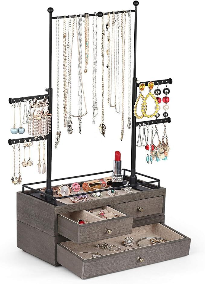 Jewelry Organizer - 2 Layer Wooden Jewelry Drawer Storage Box-image
