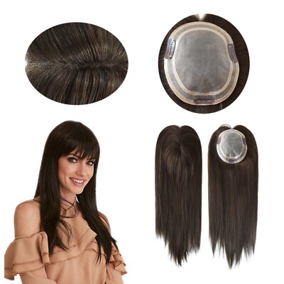 Women Topper  Human Hair Fine Mono Top Pieces European Cuticle Remy Hair TP04 #4