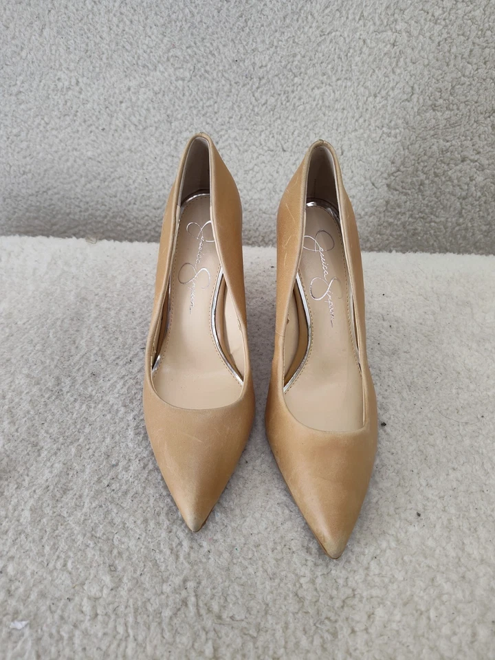 Jessica Simpson Mujer Pump 8.5 Cuero Marrón Tirar de Punta Punta Tacón Bloque Zapato Foto 2 de 4