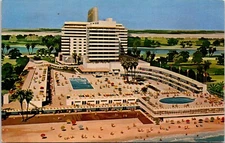 Postcard Bright Sun Colony Eden Roc Pool Bacchus Bar Birds Eye Florida D34