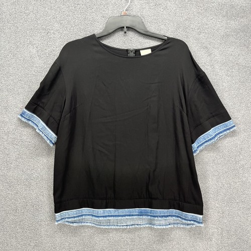 H&M, H&M Top womens 8 Black Denim hem short Sleeves crew neck Blouse