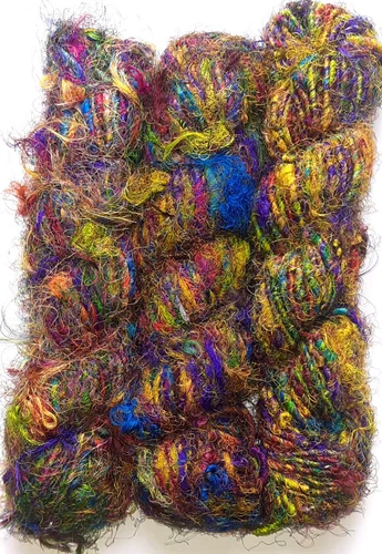100 Grams Himalaya Recycled Pure Sari Silk Yellow Tone Woven Knitting Yarn