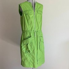 MICHAEL KORS Green Shirt Dress S Tie Waist Zip Pockets Cotton Casual
