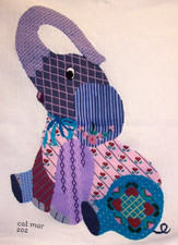 LARGE 90 FINISHED HP PREPPY PATCHWORK ELEPHANT NEEDLEPOINT CANVAS 21" X 13.5"