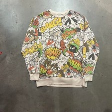 Y2K Looney Tunes Cartoon All Over Print Crewneck Pullover AOP Medium Taz