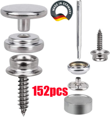 Druckknöpfe Edelstahl Leinwand Kappen Schrauben Satz Für Zelt Boot Marine 152PCS